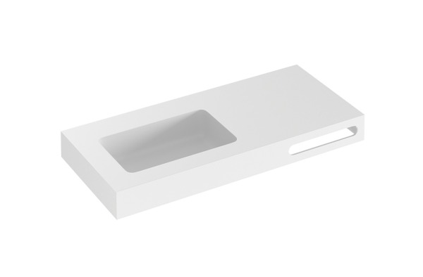 rectangular washbasin with towel holder.