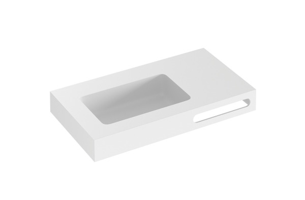 rectangular washbasin with towel holder.